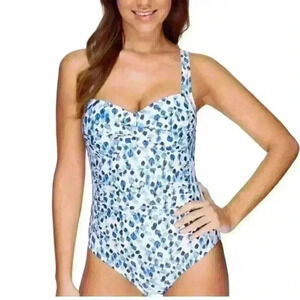 Niptuck Swimsuit One Piece White Blue petal plunge | Size 4